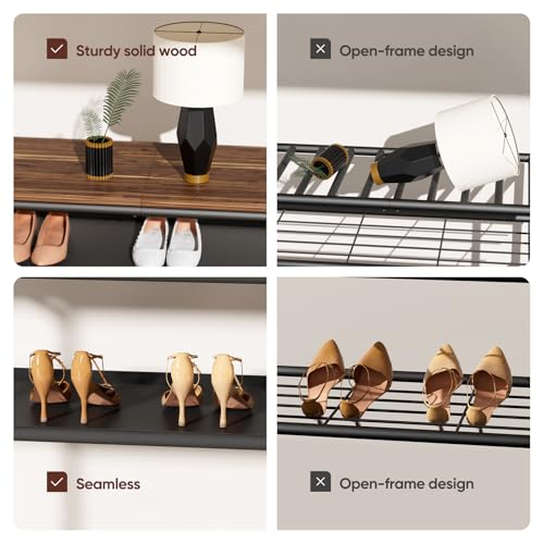 Mavivegue 4-Tier Metal Shoe Rack, Shoe Storage Organizer with Non-Woven Fabrics Shelves and Wooden Top Board, Entryway Shoe Stand for Closet Bedroom Living Room Garage, Black & Rustic Brown