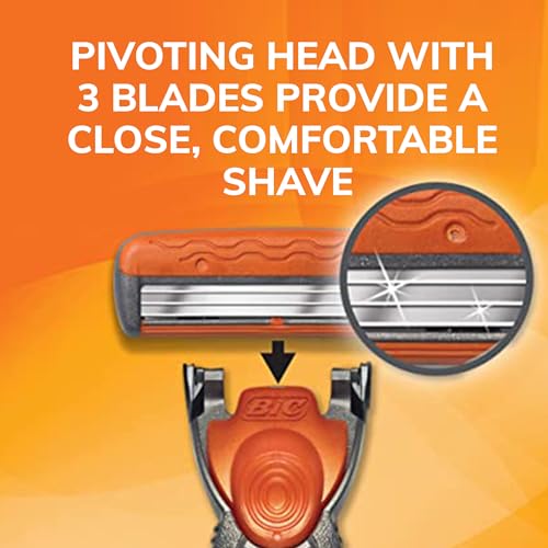 BIC Comfort 3 Refillable Three-Blade Disposable Razor for Men, Sensitive Skin Razor For a Comfortable Shave, 1 Handle and 6 Cartridges, 7 Piece Razor Set (Pack of 2)