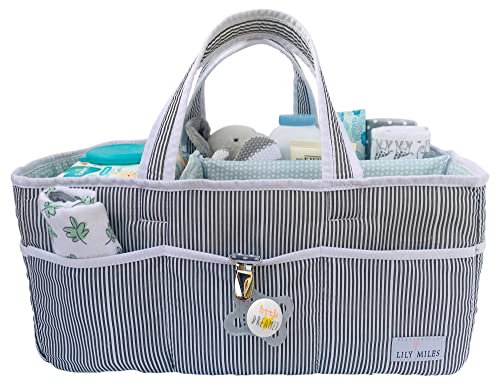 Lily Miles Baby Diaper Caddy - Large Organizer Tote Bag for Baby essentials Boy or Girl - Baby Shower Basket - Nursery Must Haves - Registry Favorites - Newborn Caddie Car Travel