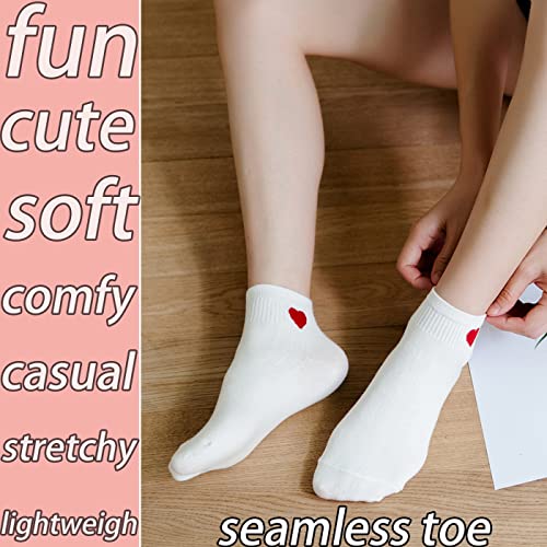 CHUNFO Cute Heart White Red Crew Women Socks Frilly Fun Bear Pattern Long Ankle Novelty Aesthetic Girls Sock 4 & More Pairs