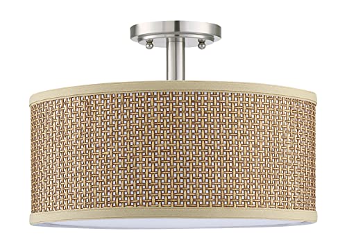 Linen Fabric Semi Flush Mount Ceiling Light PS Diffuser,Chandeliers Shade for Bar, Dining Room, Corridor,Living Room Hallway (Brushed Nickel Finish, 12 Inch)