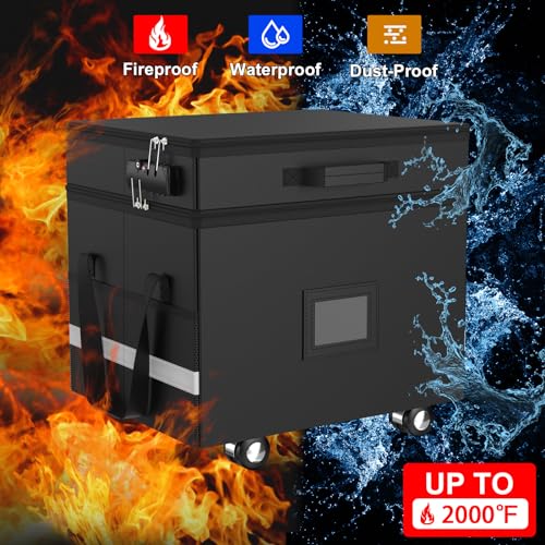 HAMOPY Fireproof Document Box, Document Organizer 2 Layer Detachable File Box with Combination Lock & Reflective Strip, Collapsible Fireproof Document Box File Cabinet