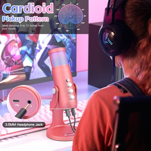 ZealSound USB Microphone,192kHz,3 Capsule,4 Pickup Patterns,RGB Computer Microphones with Mute/Volume Knob/Monitor/Noise Cancel,K66 Plus Condenser Mic for Gaming Podcasting YouTube Stream on Mac
