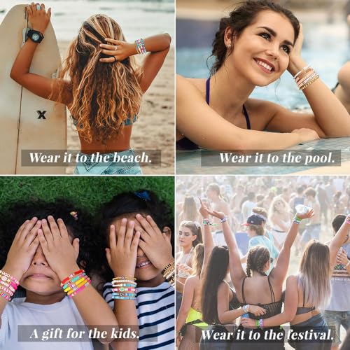 KISS WIFE Surfer Heishi Clay Beaded Bracelets for Women, Summer Beach Jewelry Bohemian Stackable Stretch Friendship Bracelet Set, Trendy Cute Preppy Stuff (9-Apricot Brown Star) (1-Apricot Pink Beads)