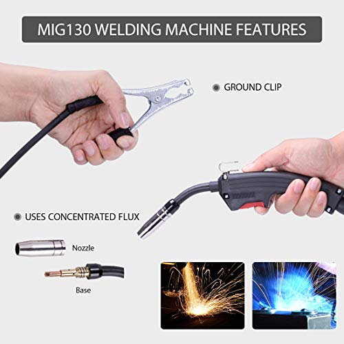 VIVOHOME MIG Welder 130 Flux Core Wire Automatic Feed Welding Machine Portable No Gas 110V DIY Home Welder w/Free Mask Black