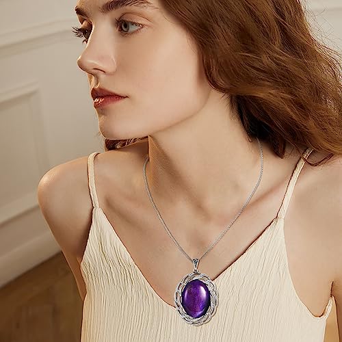 SILBAZ Amethyst Necklace Stainless Steel Oval Pendant Gemstone Healing Balancing Necklace Energy Jewelry Gift for Women
