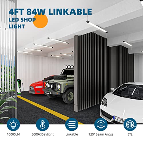 Barrina LED Shop Light for Garage, 10000LM, 84W, 4FT, 5000K Linkable Light Fixture for Workshop, Basement, Hanging or Flush Mount, Heat Dissipation, with Pull Chain Switch, ETL,1 Pack
