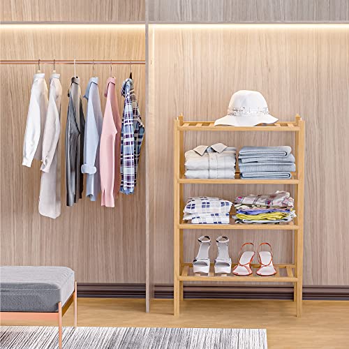 OYREL Narrow Shoe Rack for Closet,Sturdy Small Shoe Rack Organizer,4 Tier Stackable Shoe Storage for Small Space,Beautiful Natural Bamboo Shoe Rack Entryway