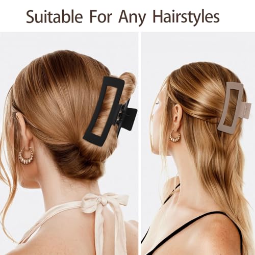 5 Inch XL Hair Clips, Strong Hold Oversized Non-slip Square Clips for Thick Long Curly Hair - 6 Colors, Matte Jumbo Gift Set