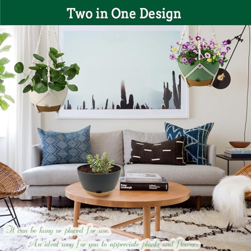 Koalaime 3 Pack Hanging Planters Set, 8 Inch Indoor Outdoor Hanging Plant Pot Basket,Hanging Flower Pot with Drainage Hole with 3 Hooks for Garden Home(8 inch Combination)
