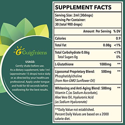 Liposomal Glutathione, Superior Absorption, Liquid Glutathione Supplement, Powerful Antioxidant, Liver Detox, Immune Enhancer, Soy-Free, Non-GMO, Vegan & Gluten Fre, 4 fl.oz,1500 mg