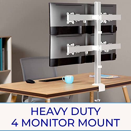 Stand Steady 4 Monitor Mount Desk Setup - Heavy-Duty Height Adjustable Monitor Stand, Swivel Arm with Clamp-On Base, Four Screen VESA Mount Fits Most LCD/LED Monitors 17-32 in. (Silver, 4 Mounts)