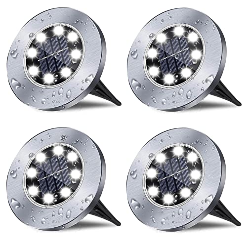 Rayolon Solar Ground Lights, Waterproof Solar Lights, Upgraded Outdoor Garden Waterproof Bright in-Ground Lights, Landscape Lights for Pathway,Yard,Deck,Lawn,Patio,Walkway (4 Pack White Light)