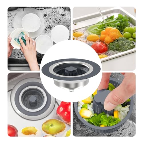 Upgraded 3 in 1 Kitchen Sink Drain Strainer & Stopper Kit, 304 Stainless Steel Pop-up Kitchen Sink Stopper with Strainer Basket, for Standard 3-1/2 Inch Kitchen Drain (3-1/2 Inch)