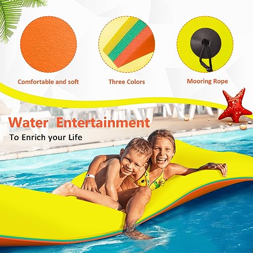 ZIPEAK Lily Pad Floating Mat, 8 x 4 ft Floating Mat for Lake, 3-Layer Tear-Resistant XPE Foam with a 16.4 FT Bungee Tether, A Great Companion for Boat Trips and Pool Fun (8' x 4' x 1.3")