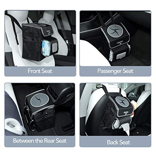 Farasla All-in-One Car Trash Can, Garbage Bag for Car with Removable Leakproof Interior Liner, Adjustable Tissue Holder & Straps(Black)