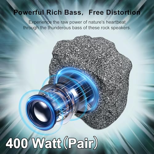 Herdio 6.5" Outdoor Rock Bluetooth Speakers Waterproof 400 Watt Resin Material All Weather for Deck Pool Backyard Patio Garden BBQ (1 Pair)