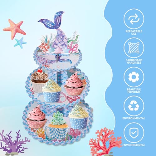 3 Tier Mermaid Cupcake Stand Birthday Party Decorations Under The Sea Mermaid Theme Baby Shower Birthday Favors Mermaids Baby Shower Cake Holder for Girls