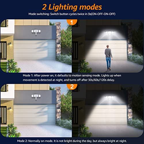 HGGH LED Motion Sensor Outdoor Lights Security Lights,38W 4200LM Flood Lights Outdoor Motion Sensor Lights,6000K,IP65 Waterproof,3 Head Motion Detection Outdoor Lights for Yard Garage Porch