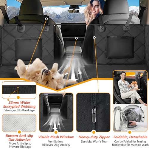 ROUWINNE Back Seat Extender for Dogs-Large Space, Dog Car Seat Cover Hard Bottom Holds 400lbs, Sturdy Backseat Extender for Dogs, Waterproof Dog Hammock for Car Dog Car Bed for Car, SUV, Truck