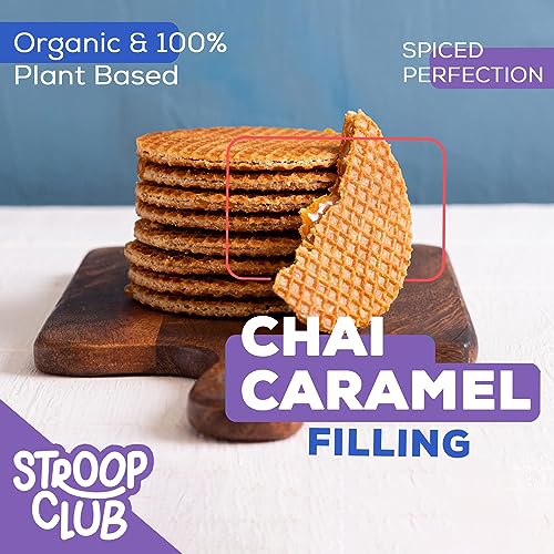 Stroop Club Chai Infused Organic Stroopwafel Caramel Treats | Vegan, Plant-Based and Dutch-Approved Indulgence - 12 Vegan Waffle cookies (6 Pack of 2)