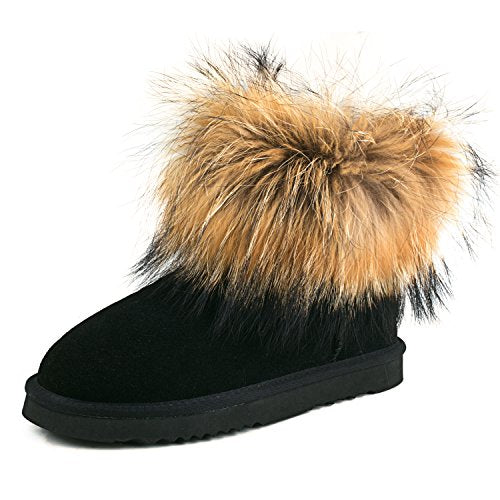 AUSLAND Boots for Women Furry Fur Winter Ankle Boots Warm Fluffy Snow Boot 6.5US Sand 99251 37EU