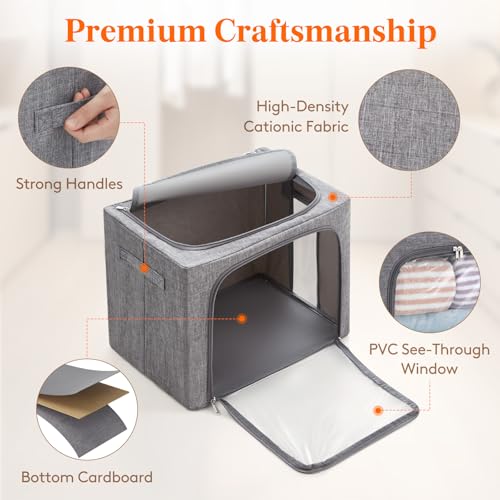 Lifewit Clothes Storage Bins with Metal Frame, Stackable Storage Box, Foldable Clothing Storage Bins with Lids, 40L Storage Bags Fabric Box Organizer with Clear Window& Zippers& Sturdy Handles 3 Pack