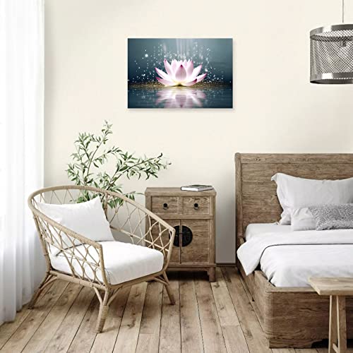 DOARTDO Lotus Flower Canvas Print Zen Wall Art Spa Pictures Decor Floral Blooming Painting Yoga room Bathroom Bedroom Decor Frame (Lotus Flower, 12x18inch (30x45cm))