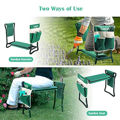 TomCare Garden Kneeler Seat Garden Bench Garden Stools Foldable Stool with Tool Bag Pouch EVA Foam Pad Outdoor Portable Kneeler for Gardening(Large-21.65" x 10.62" x 18.89",Green)