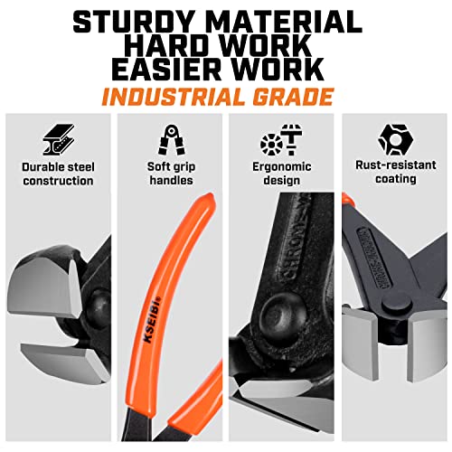 KSEIBI 141150 End Cutting Pliers 7 Inch Grip Handle Black Finish Chrome Vanadium Steel Carpenter Pincer, Nippers Tool, Cat Paw, Nail Remover, Rivet Cutting Pliers, Steel Wire Cutter Construction Tool