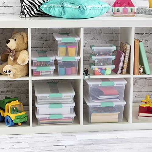 Sterilite Medium Clip Box, Stackable Small Storage Bin with Latching Lid, Plastic Container to Organize Office, Crafts, Clear Base and Lid, 4-Pack