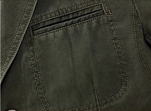 chouyatou Men's Casual Three-Button Stripe Lined Cotton Twill Suit Jacket (X-Small, Army Green)