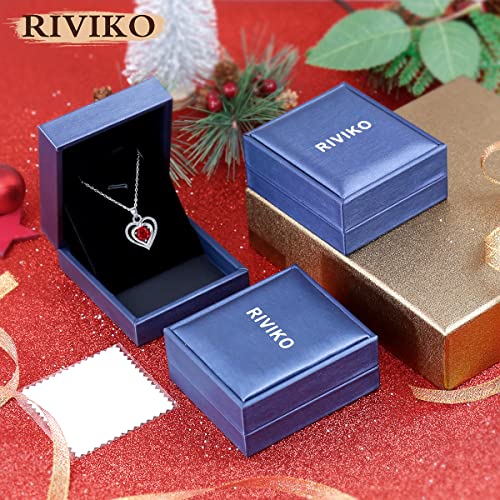 RIVIKO Heart Birthstone Pendant Necklace for Women 925 Sterling Silver Zirconia December Necklaces Christmas Valentine's Day Mothers Day Jewelry Gifts For Her Mother Wife