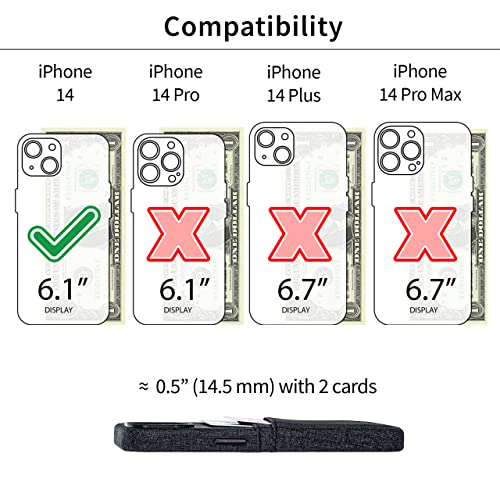 Dockem iPhone 14 Card Case with Built-in Metal Plate for Magnetic Mounting & 2 Card Holder Pockets: Luxe M2 Wallet, Canvas Style Synthetic Leather (iPhone 14, Black)