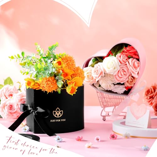 Outus 2 Pcs Heart Shaped Flower Boxes Graduation Gift Box Double Layers Rotating Floral Box with Lid for Gift Flower Arrangement Packaging Graduation Birthday, 9 x 8 x 6.5 Inch(Black, Pink)