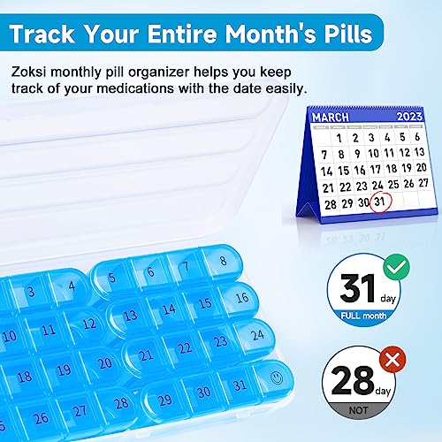 Zoksi Monthly Pill Organizer 1 Times a Day, 30 Day Pill Box Organizer,One Month Pill Case for Travel, 31 Day Daily Medcine Container for Vitamins, Supplement & Medication(Black)