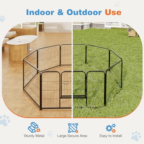 Sweetcrispy Dog Playpen Indoor - Pet Fence Puppy Exercise Pen for Yard Gate 8 Panel 24” Height Heavy Duty Crates with Doors Metal Dog Pen for Camping, RV, Outdoor, Small/Medium Pets