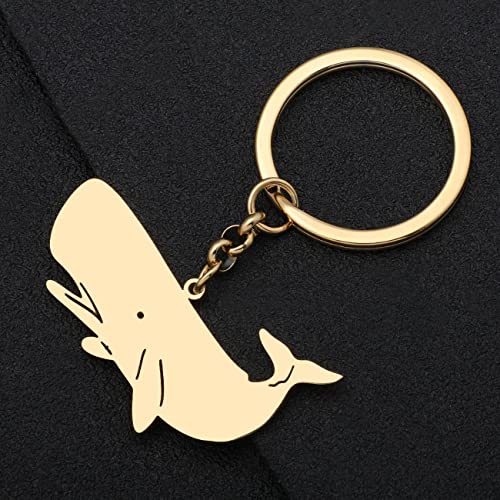 LONYOO Fun Whale Keychain Stainless Steel Car Key Handbag Keyring Ocean Animals Fish Gifts for Women Girls Kids Sea Charms (Gold)