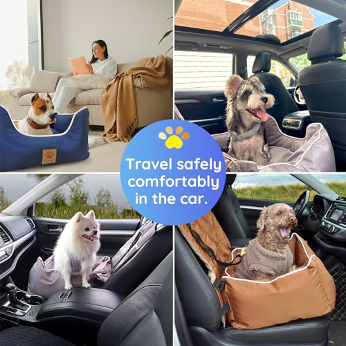 Pmpete Dog Car Seat, Suitable for Front and Back Seats, Waterproof Travel Car Bed for Small &Medium Pets, Premium Pet Booster Seat with Pockets and Dog Seat Belt, Black