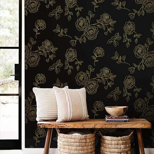 Amiya White and Black Peel and Stick Wallpaper Floral Removable Contact Paper Boho 17.3" X 120" Self Adhesive Vinyl Wall Paper for Cabinets Bedrooms Living Room