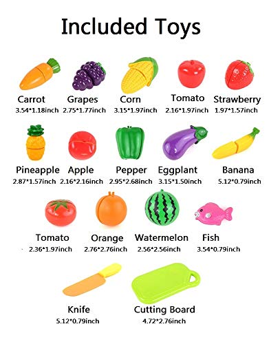 Cutting Fruits Vegetables Set, 16 Pack Play Kitchen Plastic Cutting Food for Kids Pretend Play Kitchen Toys Educational Food Toys for Children Girls Boys Best for 3, 4, 5 Year Olds