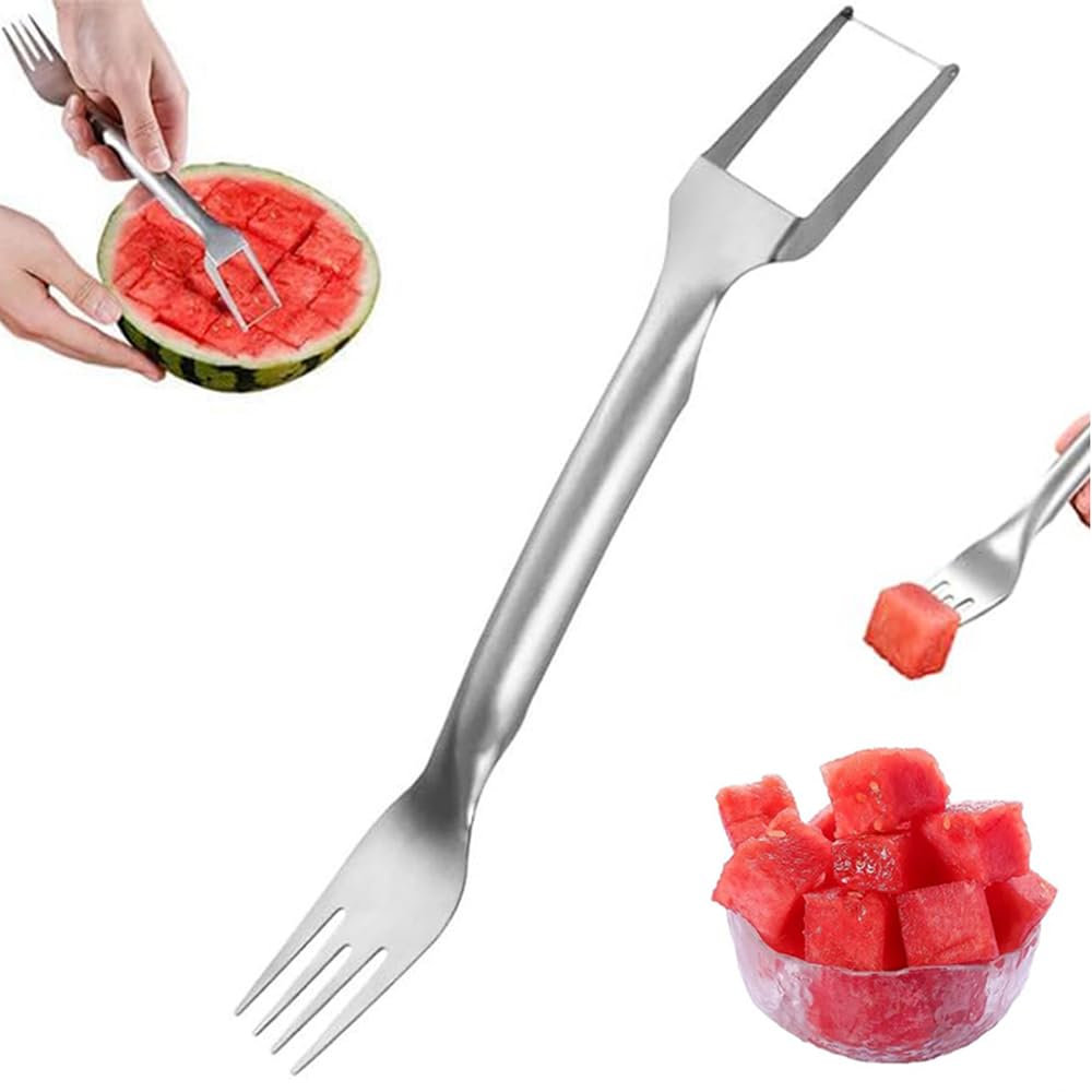 2 in 1 Fruit Cutter and Fork, 2025 New Stainless Steel Watermelon Fork Slicer Cutter, Summer Watermelon Cutter Slicer Tool Home Kitchen Gadgets (1)