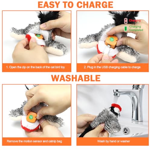 Tocirelo Flapping Bird Cat Toy - Chirping Bird Cat Toy Flapping Wings for Bored Indoor Cats, Interactive Simulated Flying and Realistic Flappy Bird, Touch Activated 7.1" Kitten Kicker Toy with Catnip