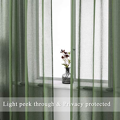 DUALIFE Sage Green Sheer Curtains 84 Inch Length for Bedroom & Living Room Rod Pocket Green Voile Window Curtain Panels for Kids Girls Room 2 Panels 52 x 84 Long