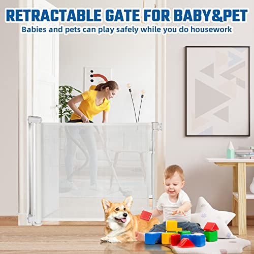 Retractable Baby Gate, 33" Tall, Extends up to 55" Wide, Child Safety Gate for Doorways, Stairs, Hallways, Indoor/Outdoor(Black)
