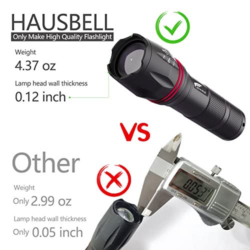 HAUSBELL High Lumen A100 LED Flashlight, Bright & Zoomable Tactical Flashlights Flash Light, with 2 Modes for Emergency and Outdoor Use Camping Accessories(4 Pack)