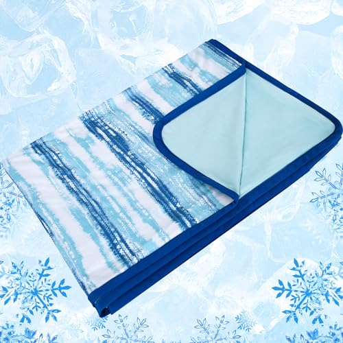 YINFUNG Blue Cooling Blanket for Hot Sleepers Tie Dyed Summer Blanket Night Sweat Silky Arc Chill Cold Blanket for Hot Flashes Coastal Q-max 0.5 100% Rayon Derived from Bamboo Ombre Sea 60×80IN