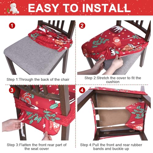NIBESSER Dining Chair Seat Covers Set of 6,Stretch Soft Removable Washable Chairs Covers for Dining Room, Seat Cushion Slipcovers Protector for Kitchen Armless Chairs (Rear-Covered,Christmas Patterns)