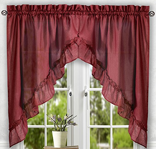 Ellis Curtain Stacey Sheer 56-by-24 Inch Tailored Tier Pair Curtains, Merlot, 56x24
