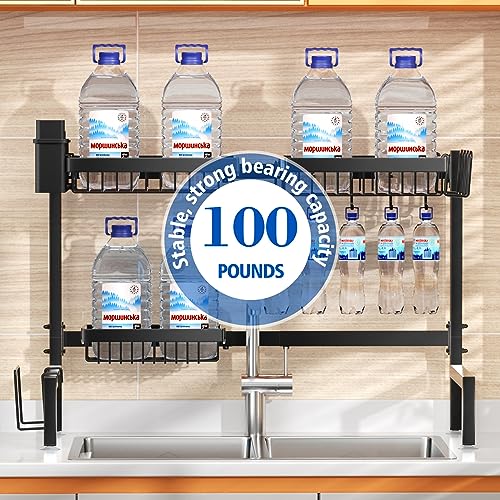SNSLXH 2-Tier Over The Sink Dish Drying Rack, Kitchen Large Dish Drying Rack Over The Sink, Suitable for Most Sinks, Effective Dish Drying, Kitchen Drying Rack(24.8"-35.4")